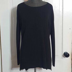 A.N.A Black Tunic Sweater Long Sleeve Assymetrical Hem Soft Flowy Women Med, EUC